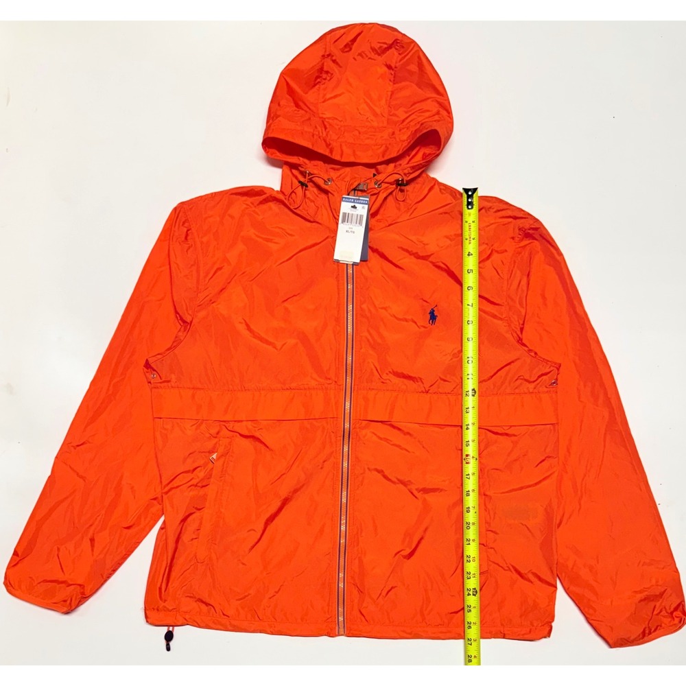Polo Ralph Lauren Mens Orange Recycled Nylon Hooded Windbreaker‎ Jacket XL NWT